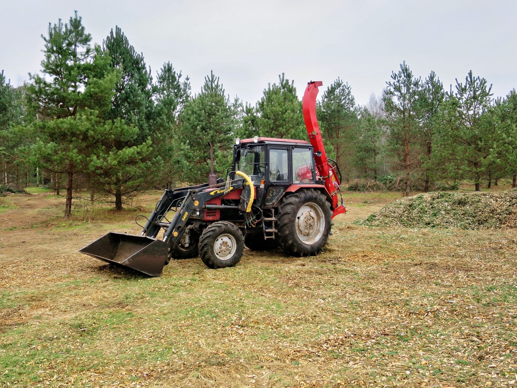 Loader clearing cut timber from the site